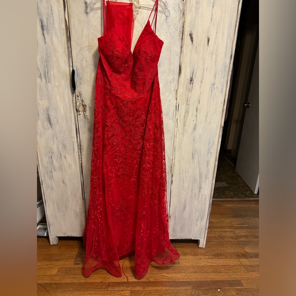 May Queen Lace Red Prom Dress